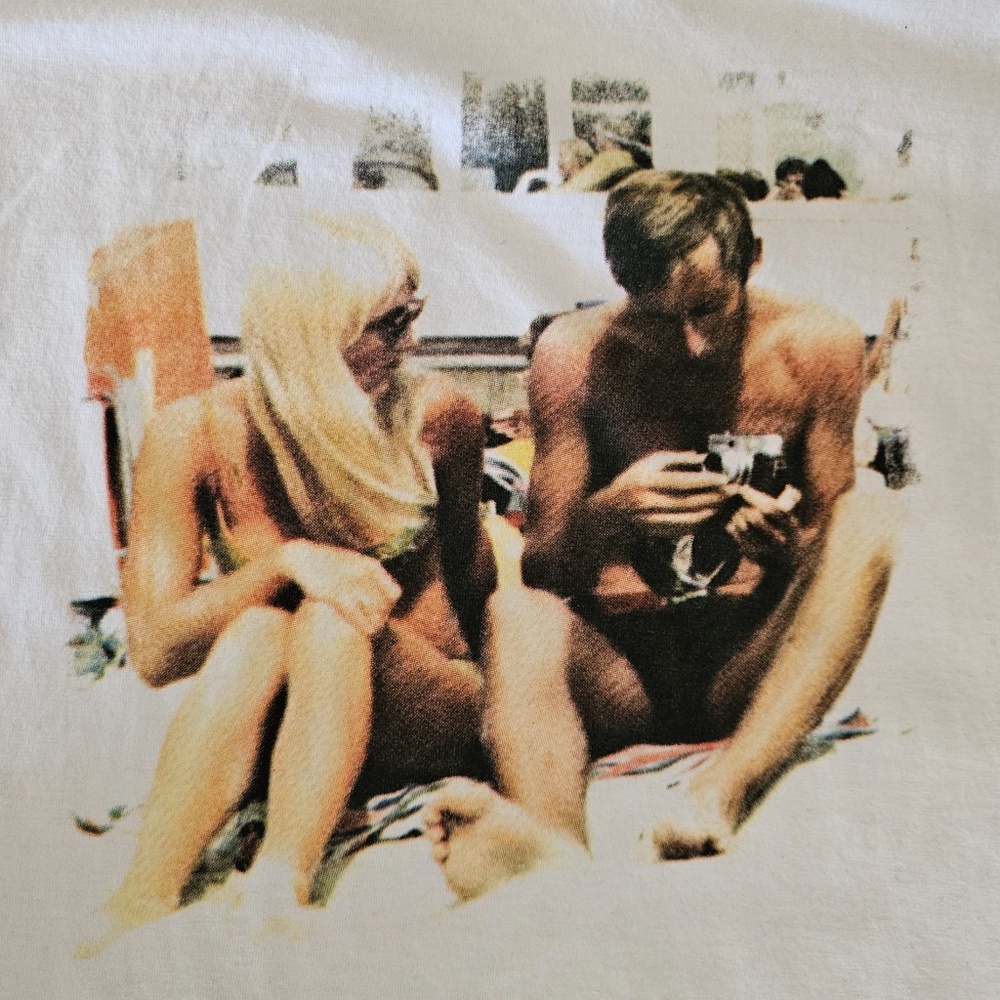 Maison Scotch by Scotch & Soda white cotton women's t-shirt vintage beach scene - Picture 2 of 4